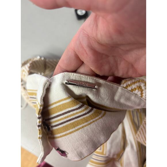 Alexis Sz M Mercier White Gold Striped Square Neck A-Line Cut Out Midi Dress - Picture 8 of 11